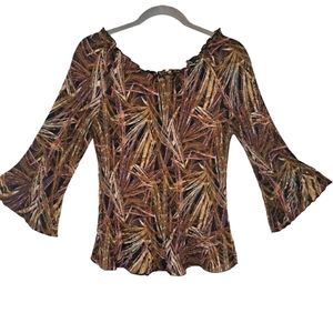 Jaipur Stretchy Crinkle Pleated Long Sleeved Print Blouse Size Large